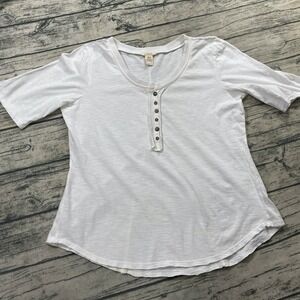 Sundance Catalog Womens XL Henley Button Short Sleeve Knit Top Cotton Blouse